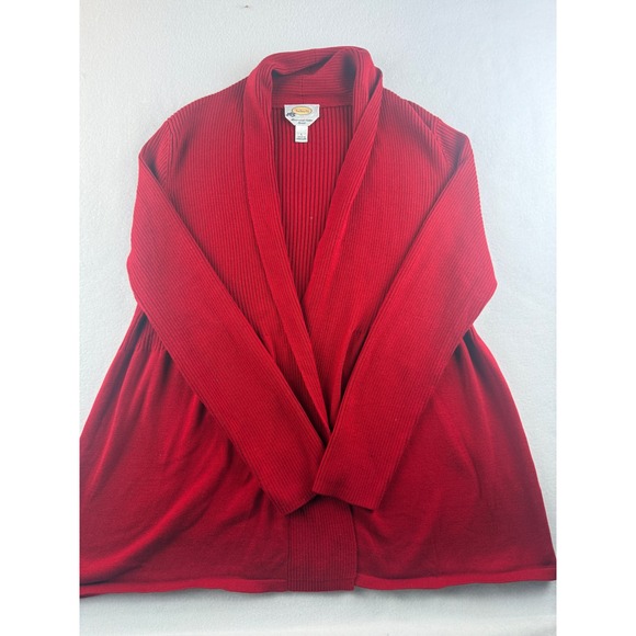 Talbots Women's Red Ribbed Knit Open Front Cardigan Sweater Size L - Picture 1 of 8